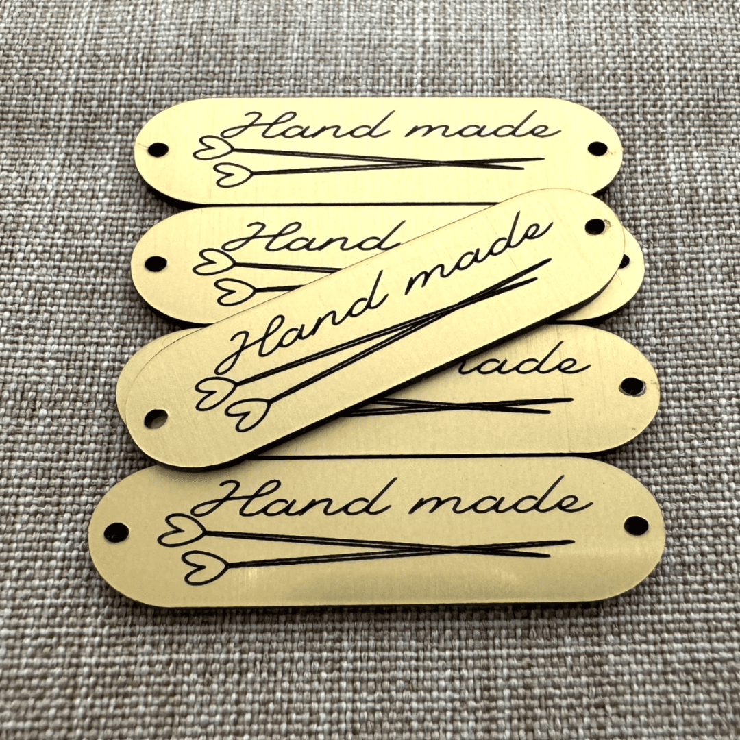 5 étiquettes labels rectangles arrondis 4x1cm – Hand made collection Tricot – Image 2
