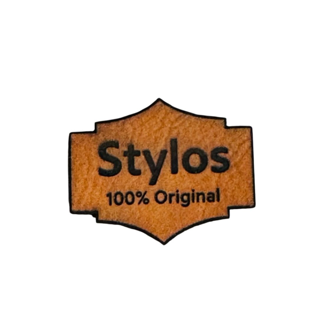 Étiquette en cuir végétal “Stylos – 100% Original” 4×3 cm – Lou Passion