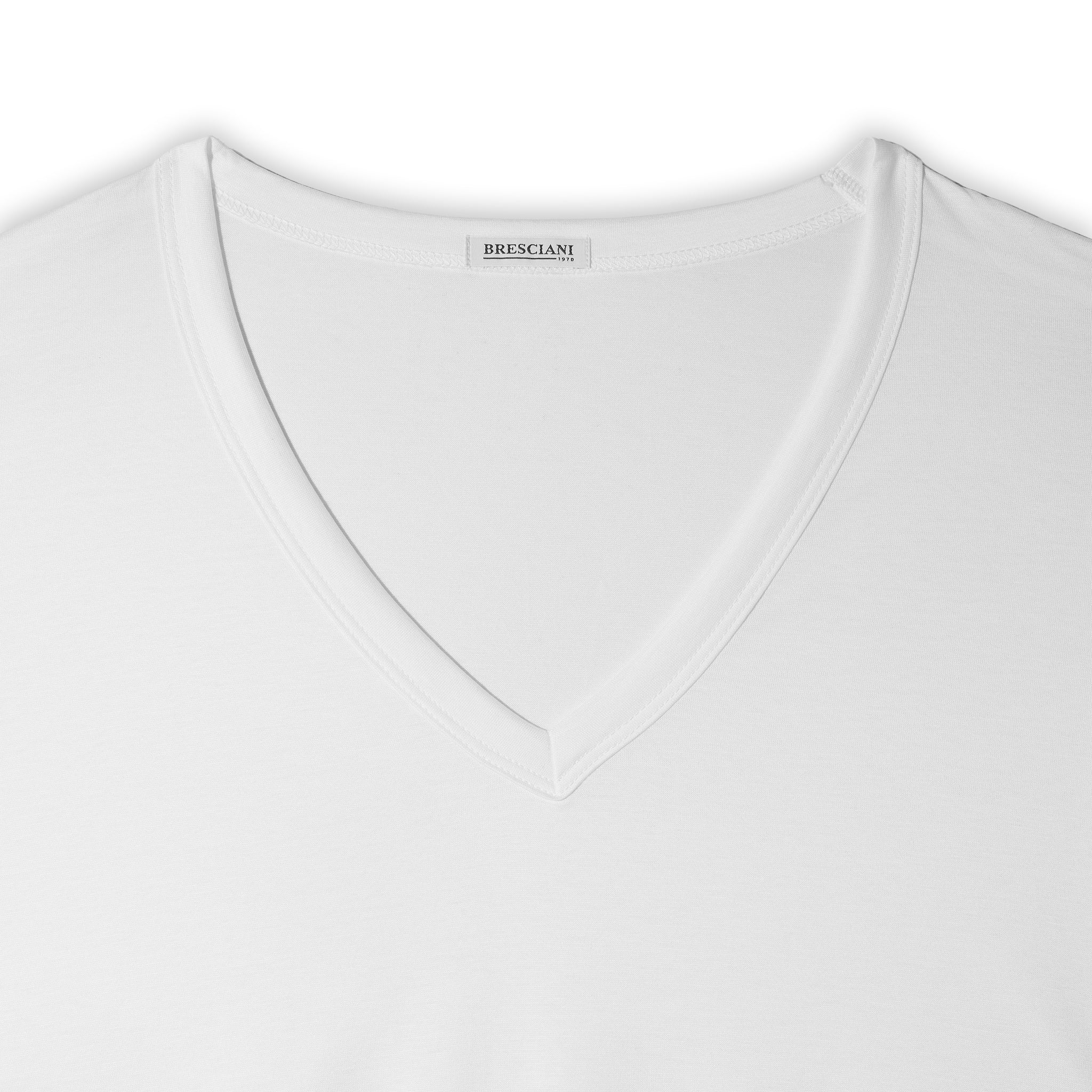 T-shirt col V - Blanc - Coton – Image 3